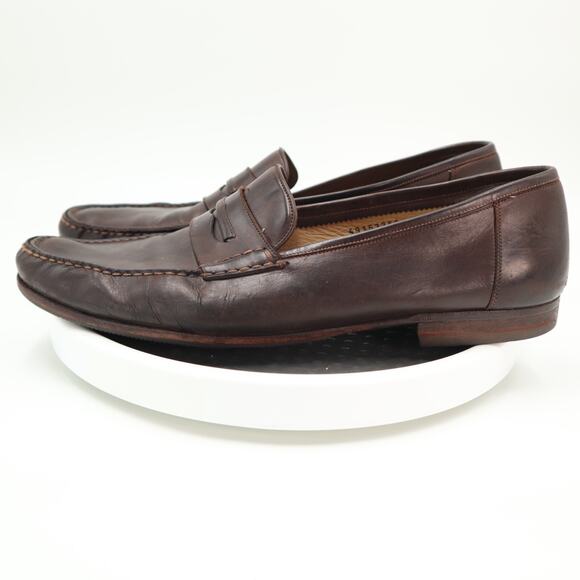 Santoni Mens Size 13 B Brown Leather Penny Loafers Made In Italy Vibram Sole main image 8